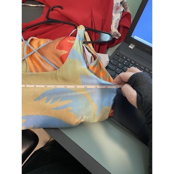 Lucidez Silk Modal Cocktail Dress Green Blue Orange Red 40 Criss Cross Low Back - Picture 4 of 6